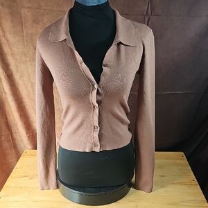 Aritzia Button-Up Cardigan in Rich Brown